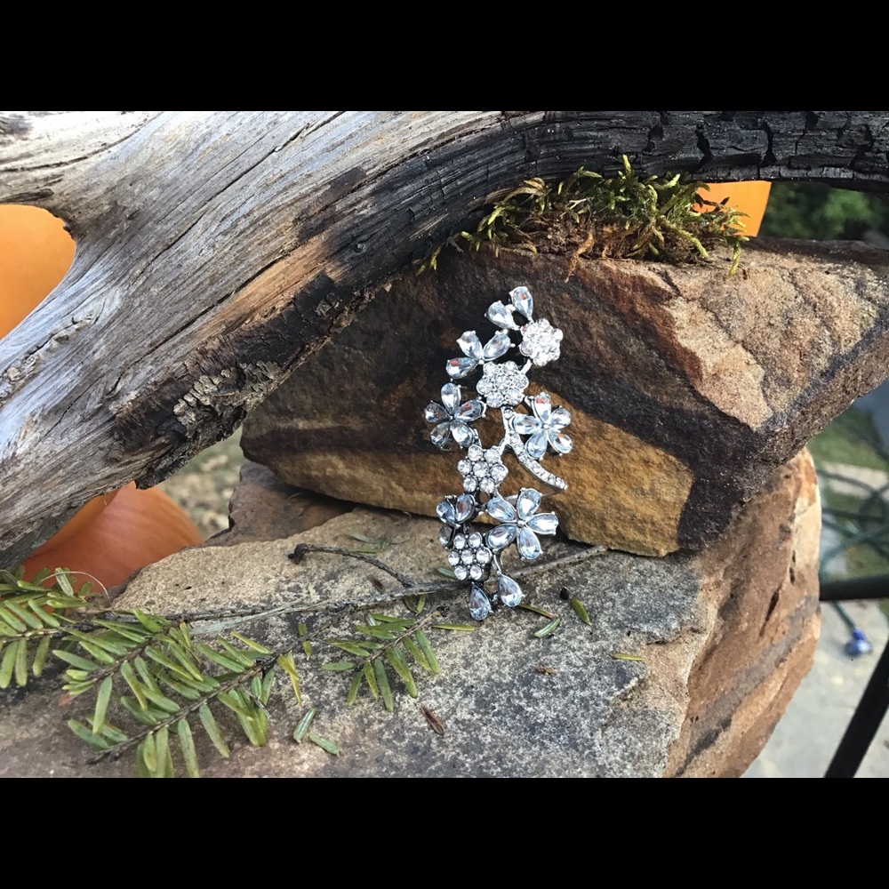 Sz 5.5 stunning flower crystal long ring boho new - Picture 9 of 11